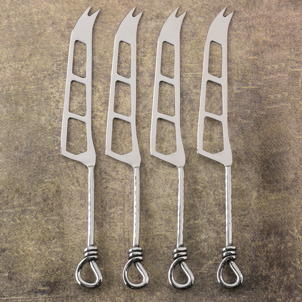 Gilded Helical Hammered Soft Cheese Knife 4 Pcs. Set