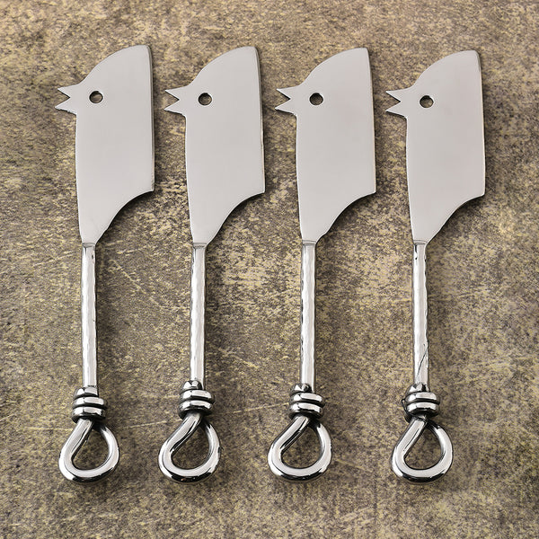Gilded Helical Hammered Rectangular RatoncitoCheese Knife 4 Pcs. Set