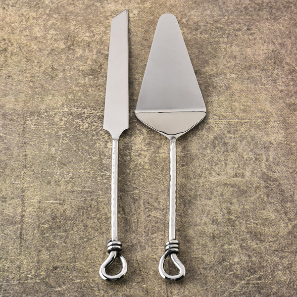 Gilded Helical Hammered Cake Server 2 Pcs. Set