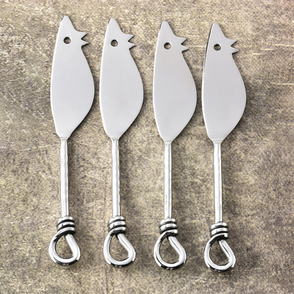 Gilded Helical Hammered RatoncitoCheese Knife 4 Pcs. Set