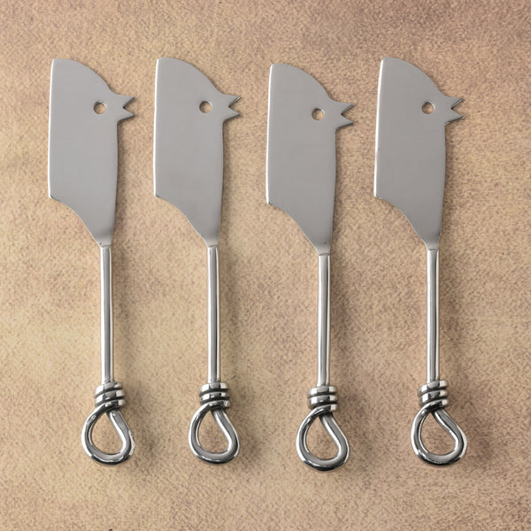 Gilded Helical Polished Rectangular RatoncitoCheese Knife 4 Pcs. Set