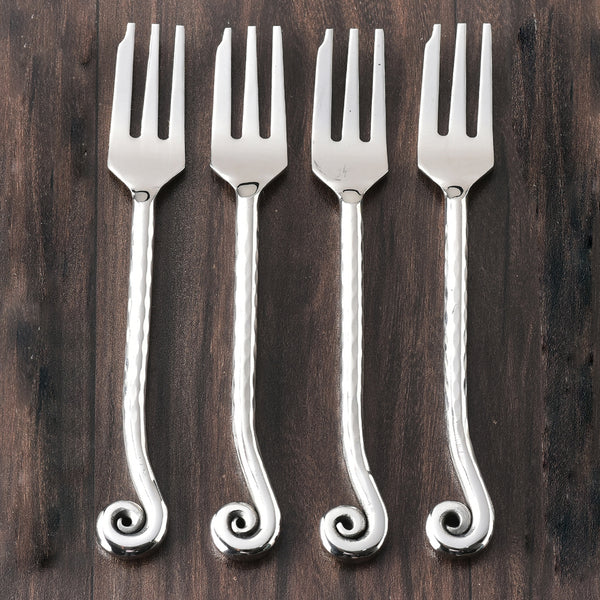 Whorl Hammered Cake Fork 4 Pcs. Set
