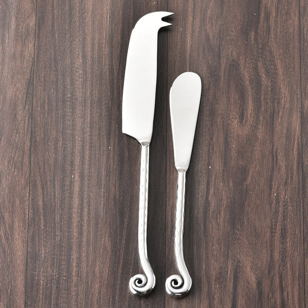 Whorl Hammered Traditional Cheese knife & Butter Spreader 2 Pcs. Set