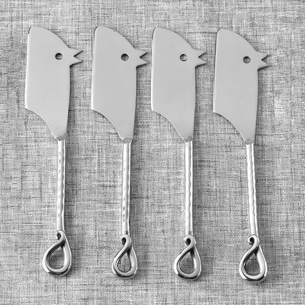 Twirl Hammered Rectangular RatoncitoCheese Knife 4 Pcs. Set