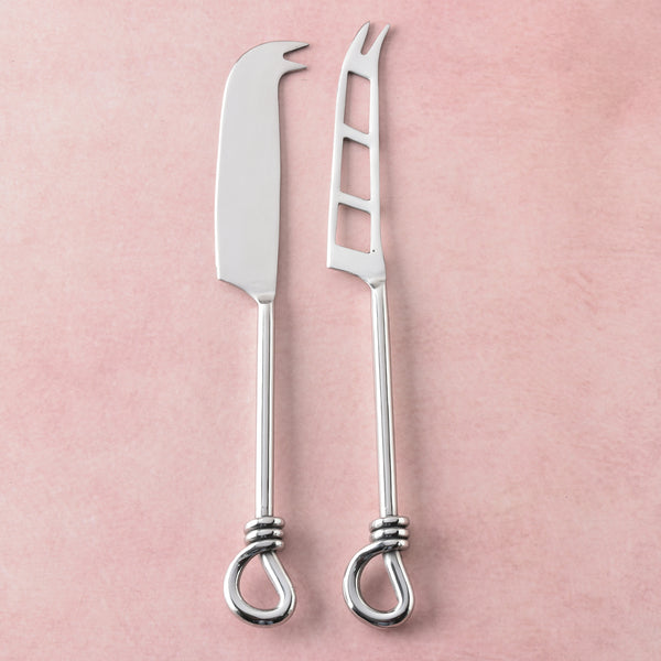 Gilded Helical Polished Soft Cheese & Traditional Cheese Knife 2 Pcs. Set