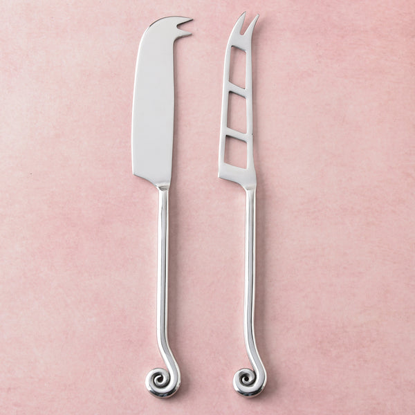 Whorl Polished Soft Cheese & Traditional Cheese Knife 2 Pcs. Set