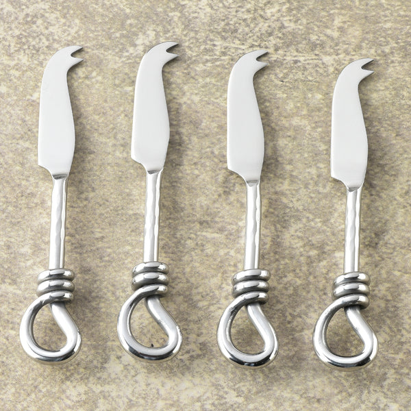 Gilded Helical Hammered Traditional Mini/Kids Cheese Knife 4 Pcs. Set